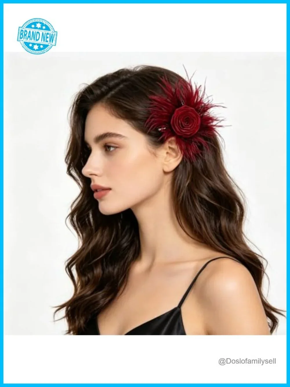 Feather Rose Hair Clip Brooch Pin Elegant Updo Accessory 7.08 Inch
